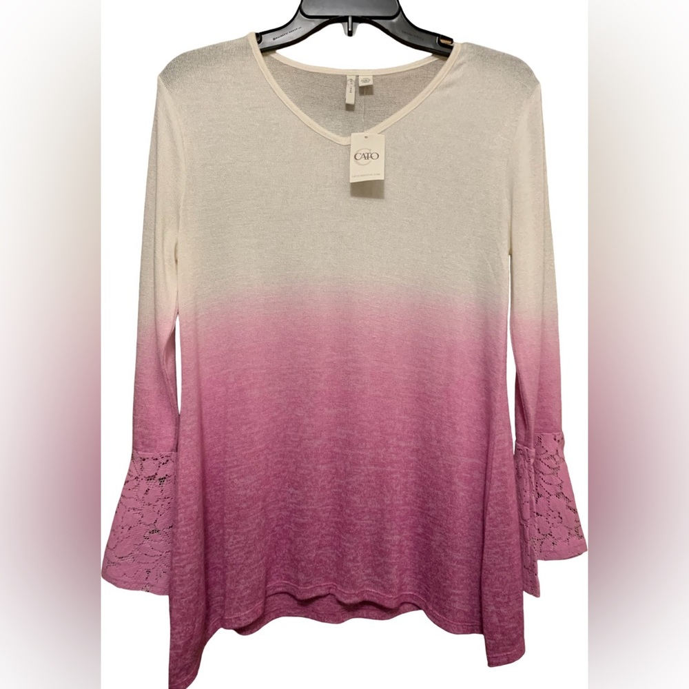 Cato est. 1946 Ivory & Pink Ombré Sweater Bell Lace Sleeves Size XS NWT